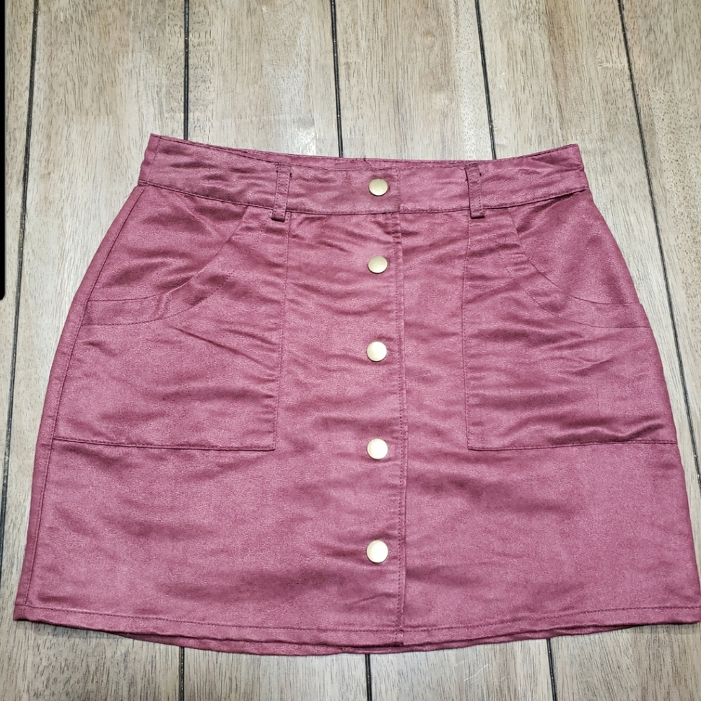 Faux suede, maroon mini skirt